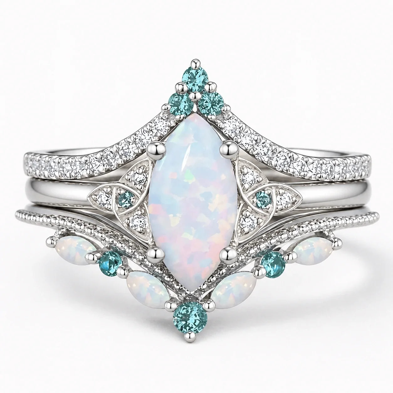 Opal Triquetra Goddess Ring Set studio product photo