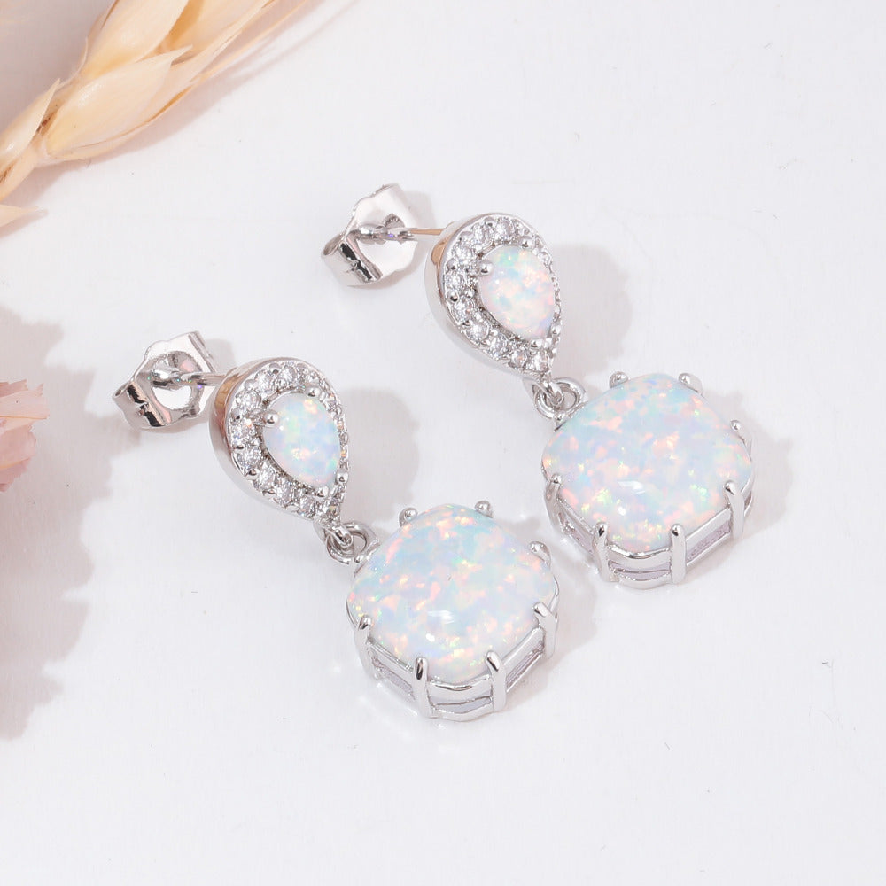 Frosted Glow White Opal Drop Earrings