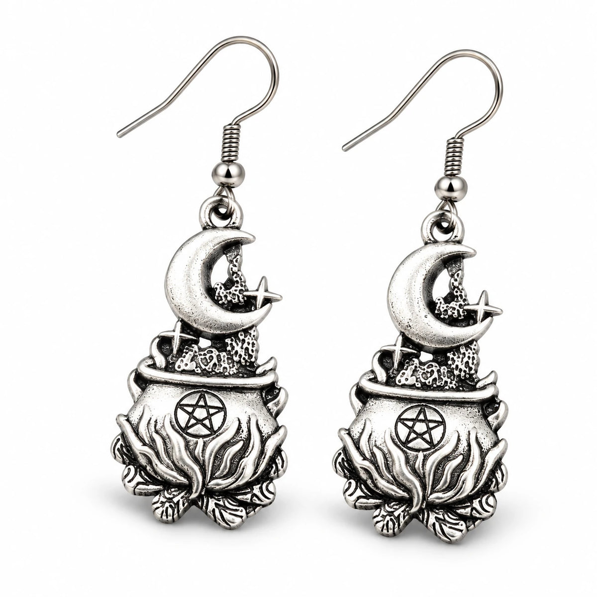 Moonlit Lotus Pentacle Earrings studio product photo