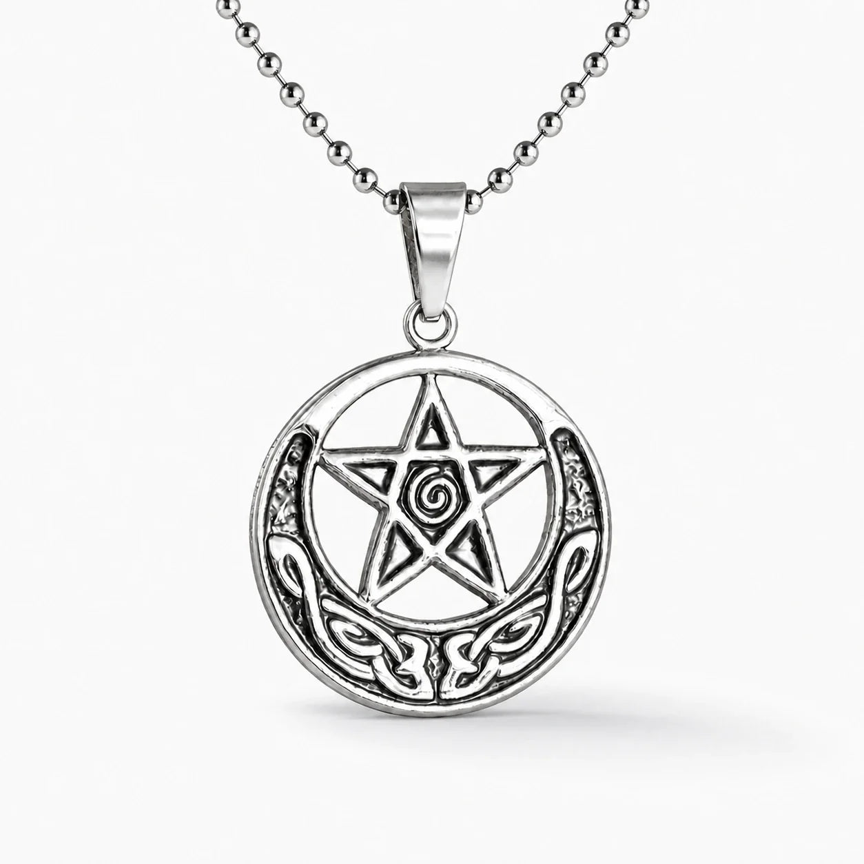 Pentacle Crescent Witch Necklace studio product photo