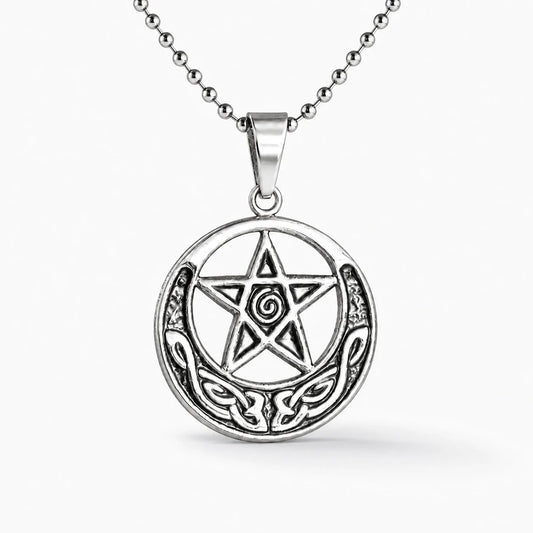 Pentacle Crescent Witch Necklace studio product photo