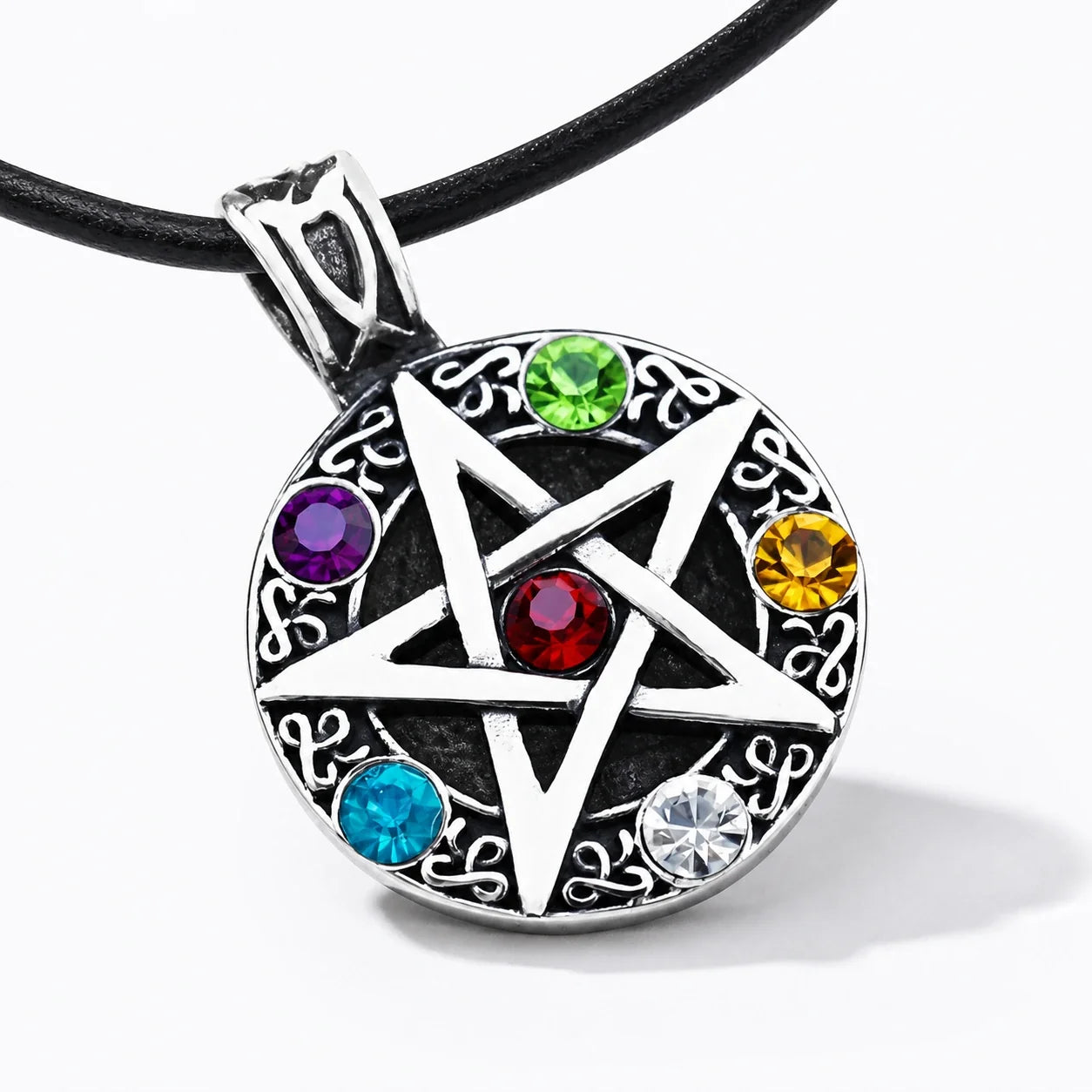 Pentagram Crystal Amulet Necklace studio product photo