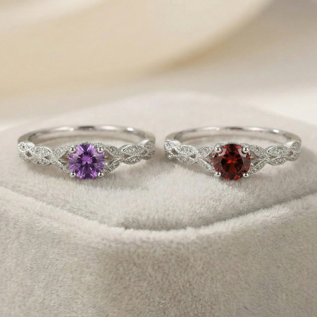 Luminous Amethyst Leaf Ring