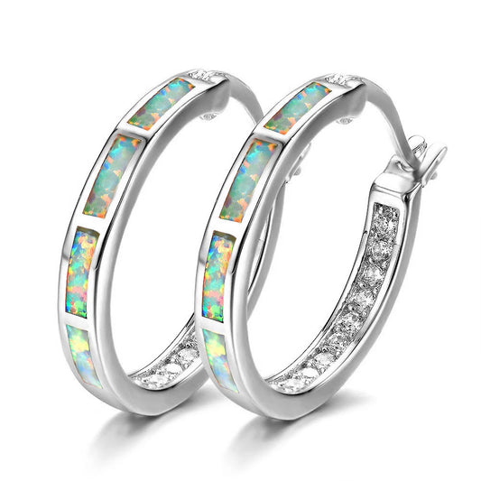 Round Circle Hoop Opal Earrings