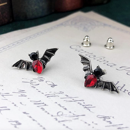 Red Gemstone Bat Stud Earrings