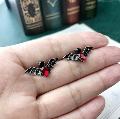 Red Gemstone Bat Stud Earrings