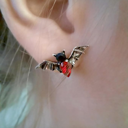 Red Gemstone Bat Stud Earrings