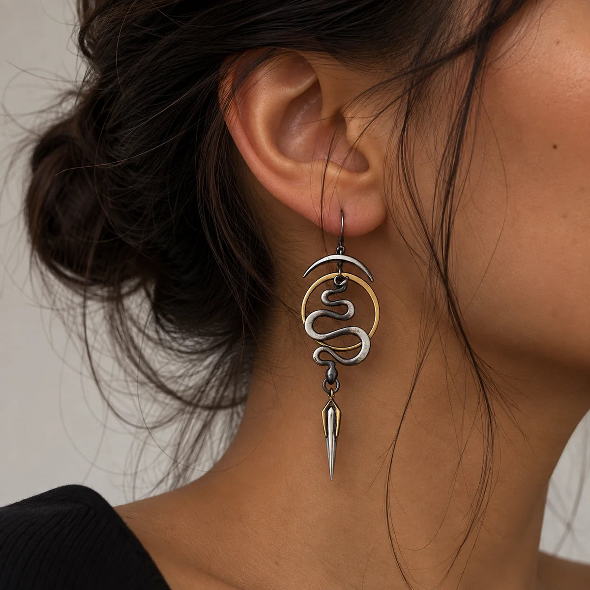 Serpent Crescent Dagger Earrings