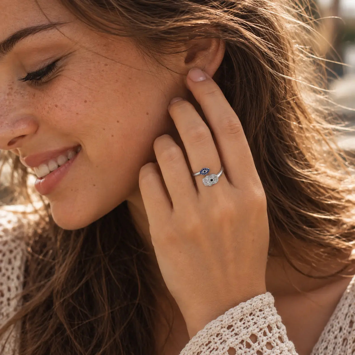 Hamsa Evil Eye Guardian Ring