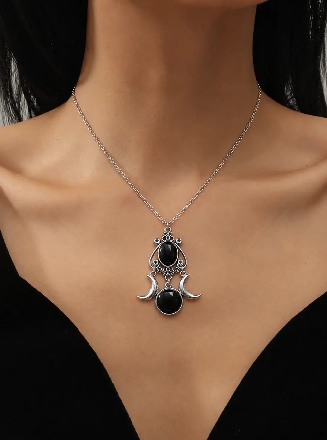 Triple Moon Goddess Amethyst Necklace