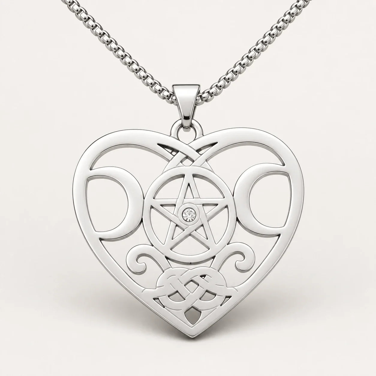 Triple Goddess Heart Necklace studio product photo