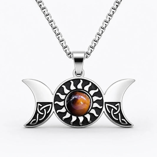 Triple Goddess Tiger Eye Necklace studio product photo