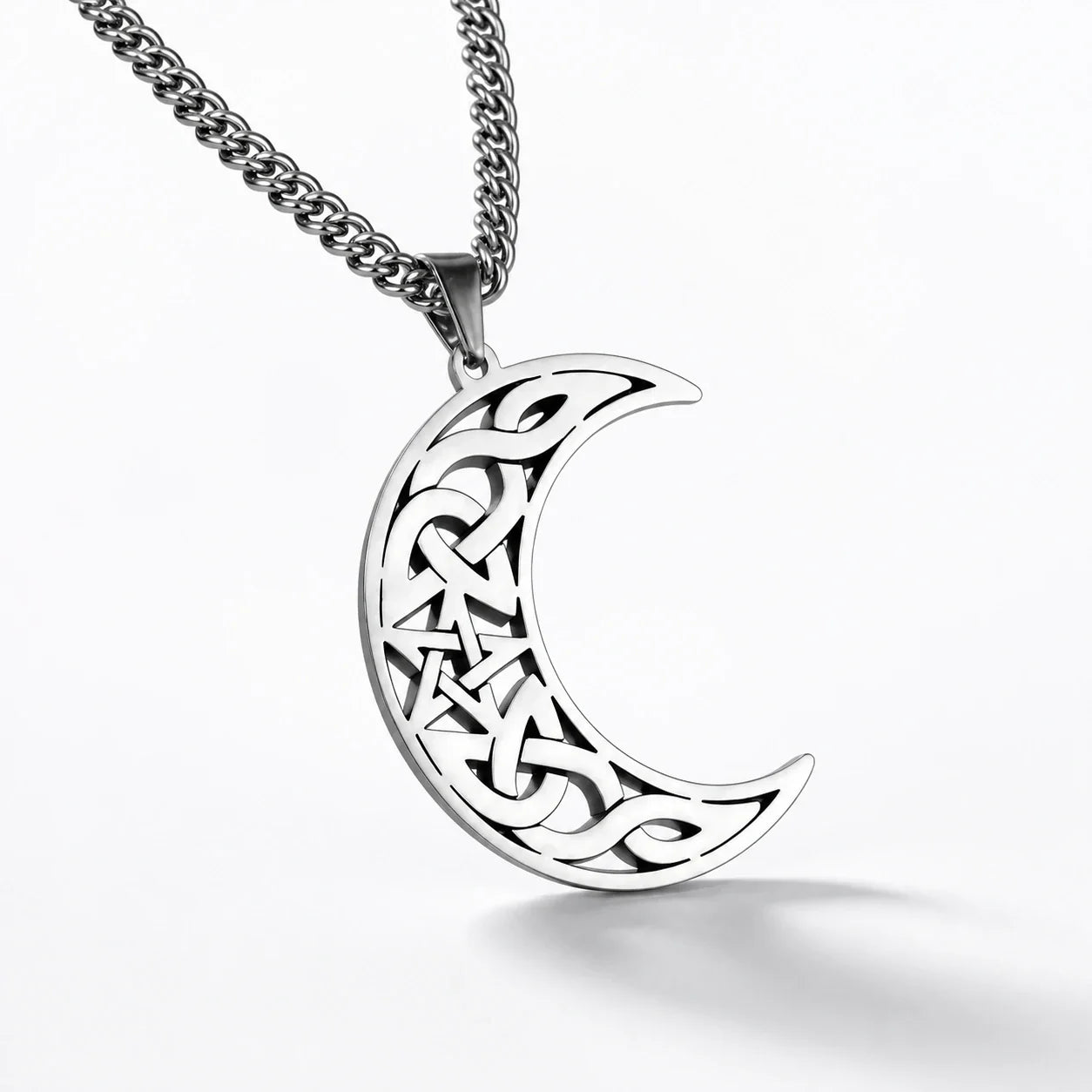 Triskele Crescent Moon Necklace studio product photo