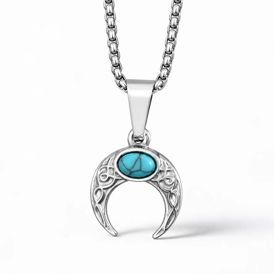 Turquoise Crescent Moon Necklace studio product photo