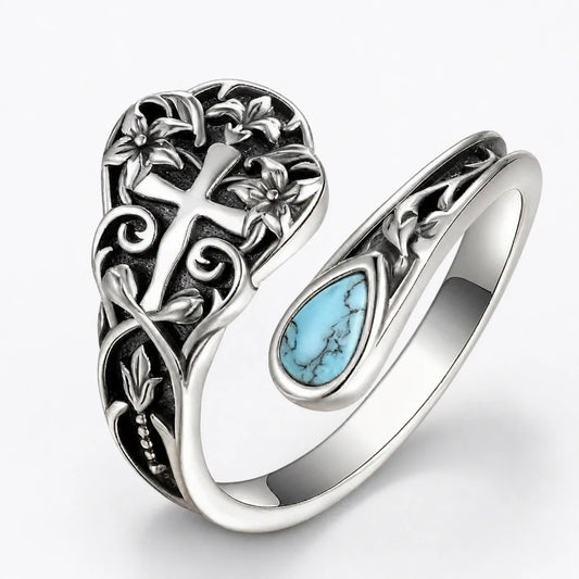 Turquoise Cross of Faith Ring studio product photo