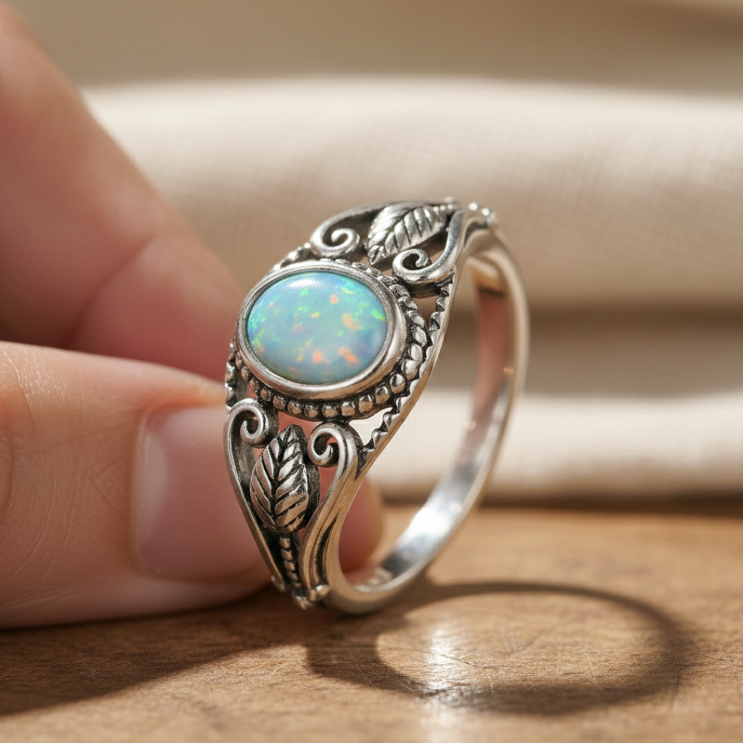 Verdant Opal Leaf Ring