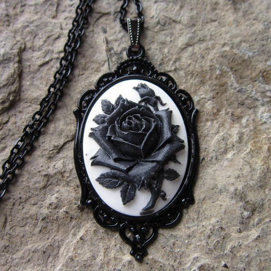 Victorian Gothic Rose Cameo Necklace for Modern Witches