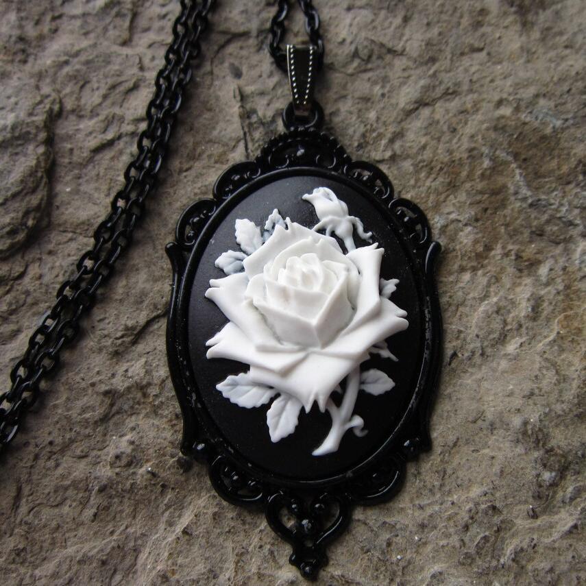 Victorian Gothic Rose Cameo Necklace for Modern Witches