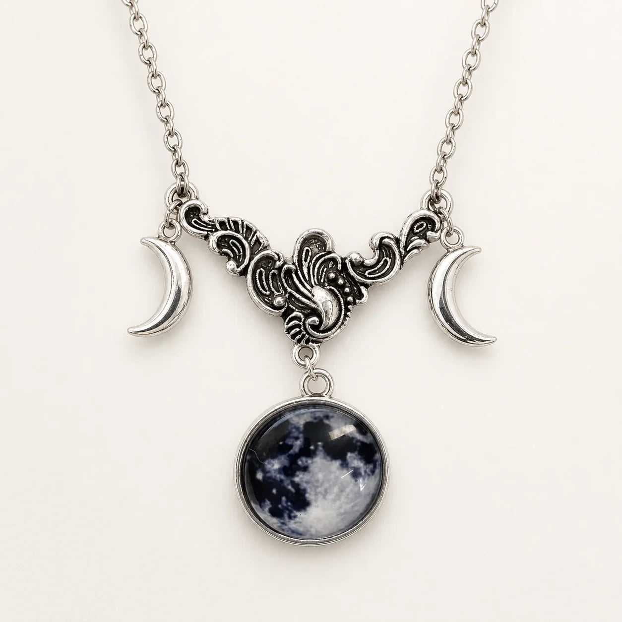 Vintage Triple Moon Necklace studio product photo
