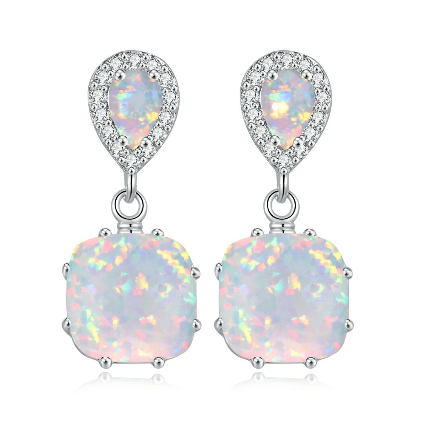 Frosted Glow White Opal Drop Earrings