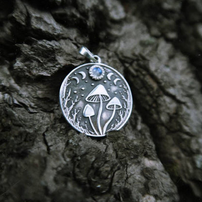 Witch Forest Moon Phase Mushroom Crystal Necklace