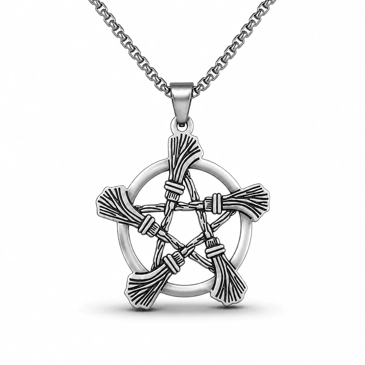 Witches Broom Pentacle Necklace studio product photo