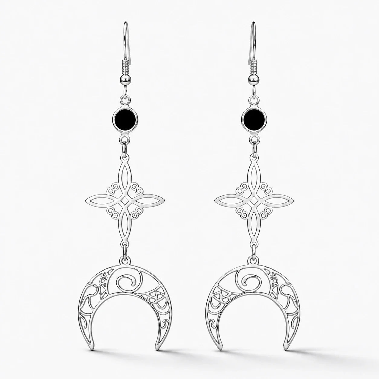 Witches Knot Moon Earrings studio product photo
