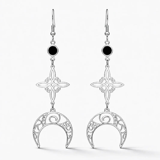 Witches Knot Moon Earrings studio product photo