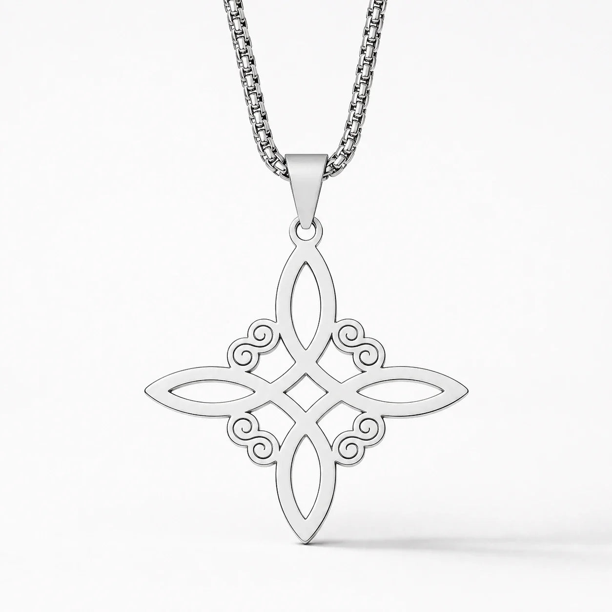 Witches Knot Shielding Necklace polished silver studio product image