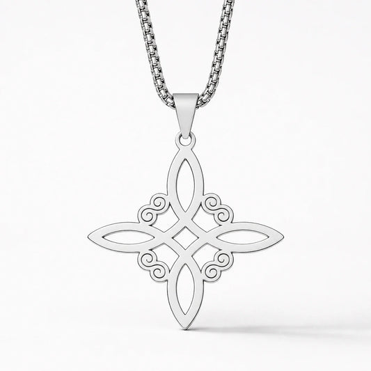 Witches Knot Shielding Necklace polished silver studio product image