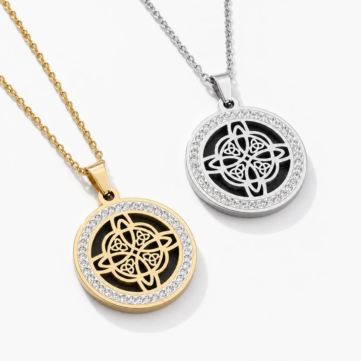 Witches Knot Triquetra Necklace steel and gold studio product image