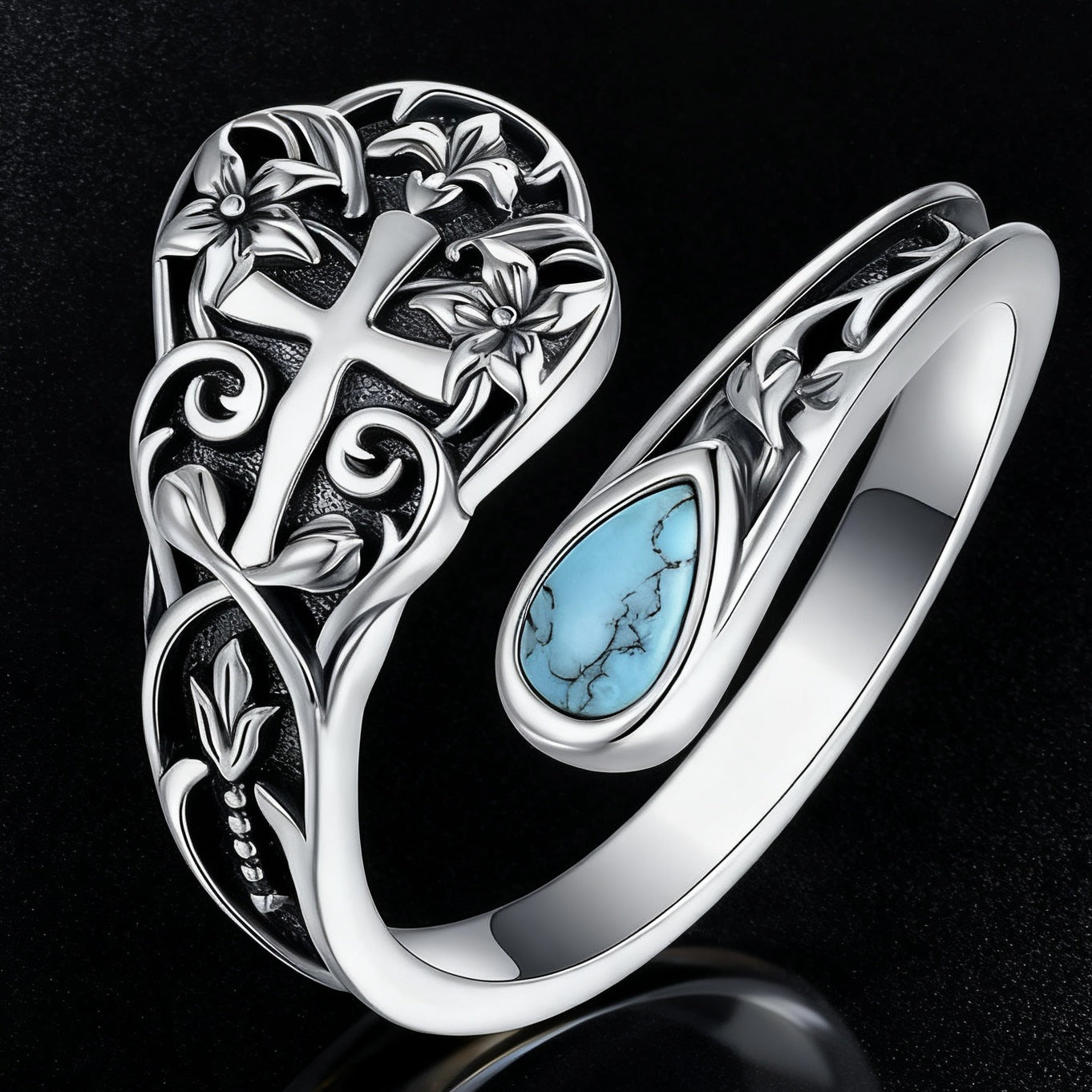 Cross of Faith Turquoise Ring