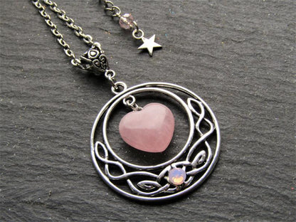 Crescent Moon Rose Quartz Necklace