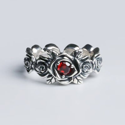 Red Crystal Rose Band Ring