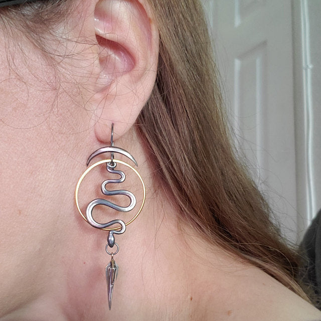 Serpent Path Crescent Circle Earrings