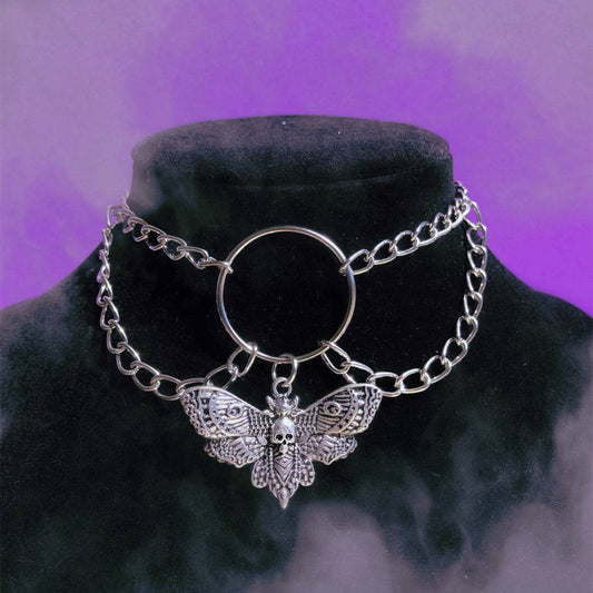 Gothic Skull Moth Rebirth Necklace