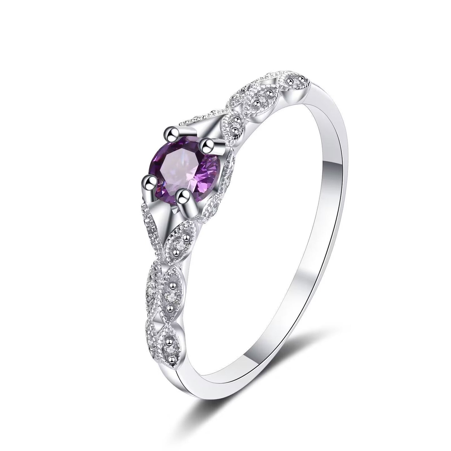 Luminous Amethyst Leaf Ring