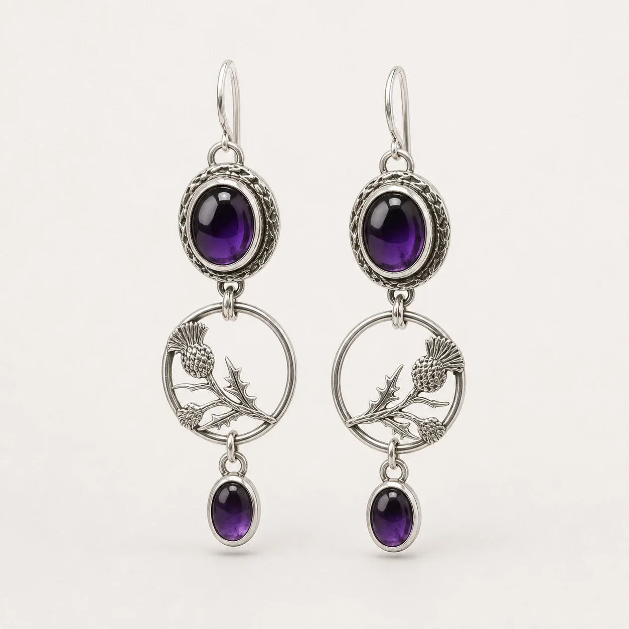 Amethyst Thistle Circle Earrings studio product photo
