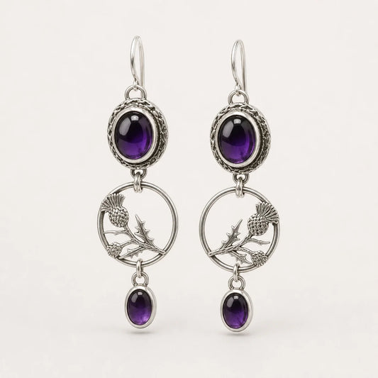 Amethyst Thistle Circle Earrings studio product photo