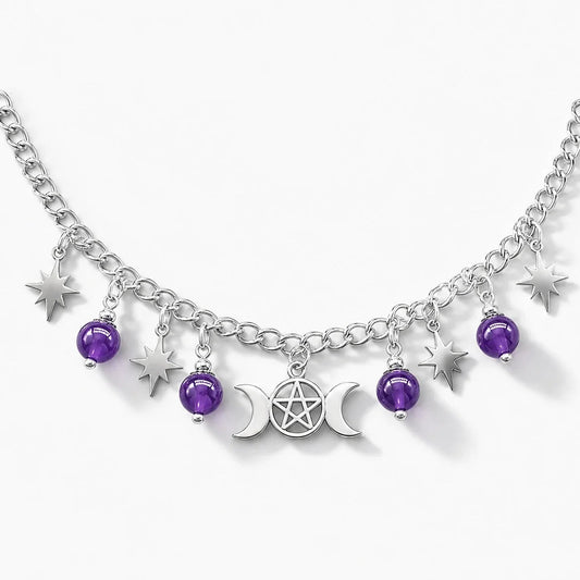 Amethyst Triple Goddess Necklace studio product photo