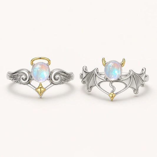 Angel Demon Moonstone Rings studio product photo
