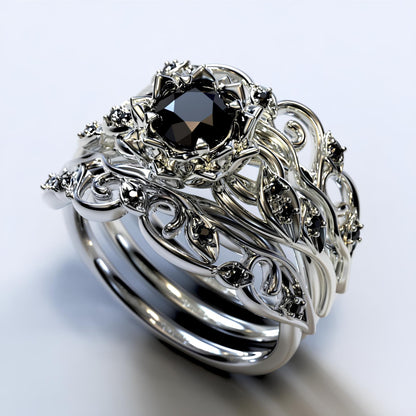 Nocturnal Garden Crown Ring Set