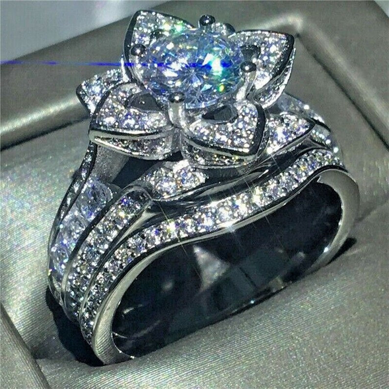 Radiant Lotus Crystal Ring Set