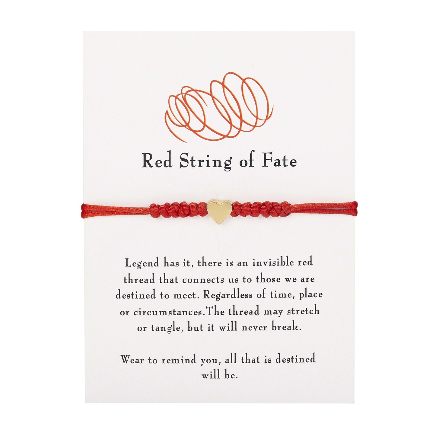 Red String of Fate bracelet with red cord and gold-tone heart centerpiece