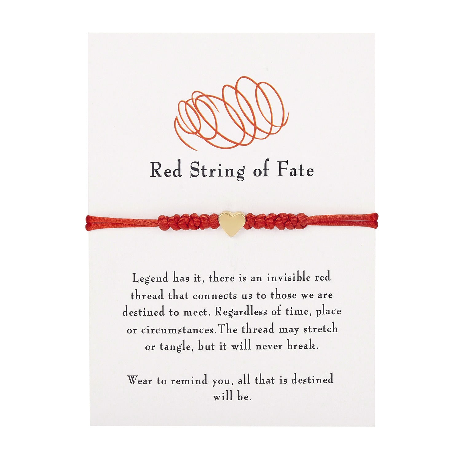 Red String of Fate bracelet with red cord and gold-tone heart centerpiece
