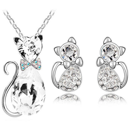 Mystique Feline Aura: Austrian Crystal Cat Jewelry Set