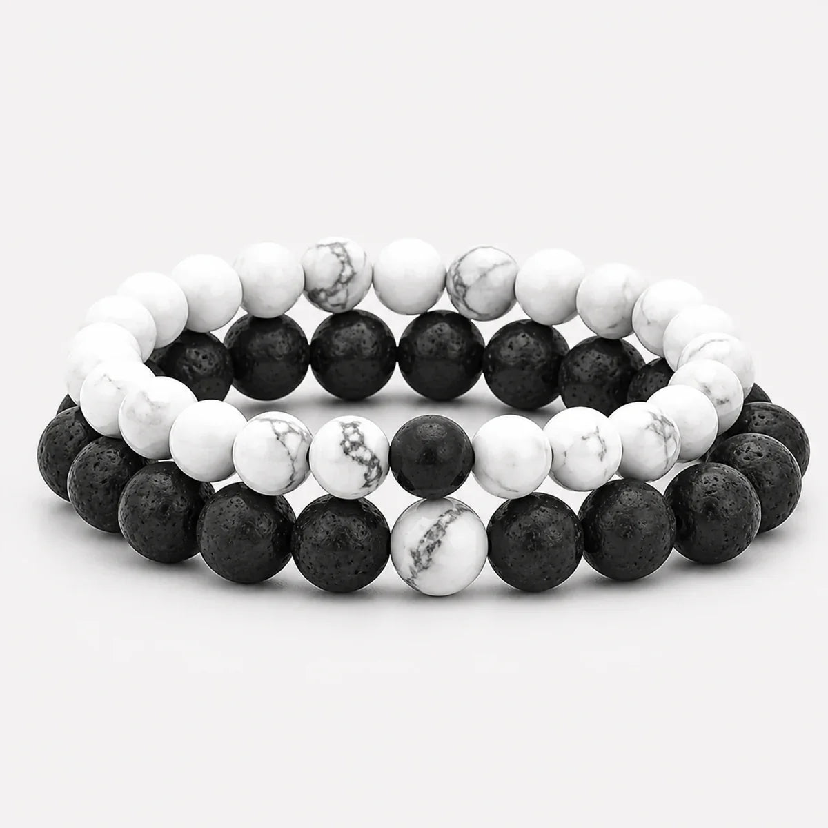 Black Lava Stone Couple Bracelets studio product photo