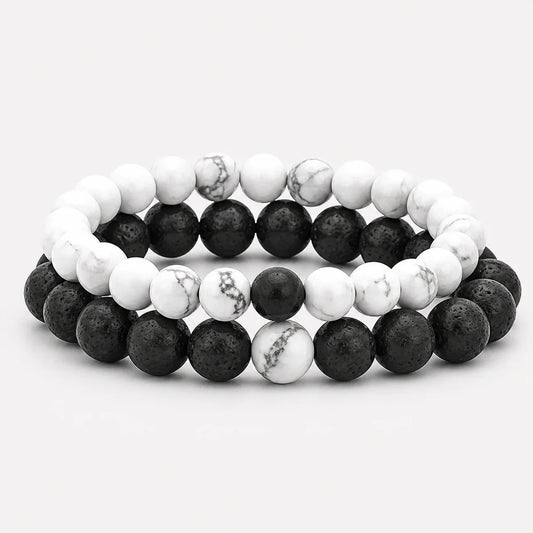 Black Lava Stone Couple Bracelets studio product photo