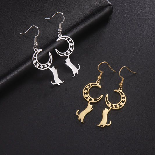 Lunar Whisper Feline Earrings