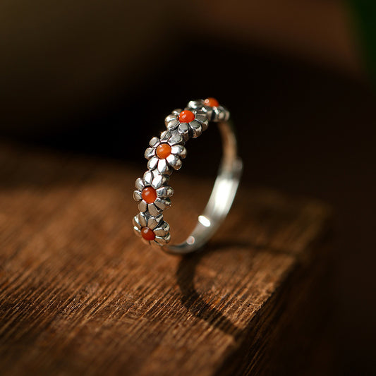 Witch's Blossom Red Agate Flower Ring